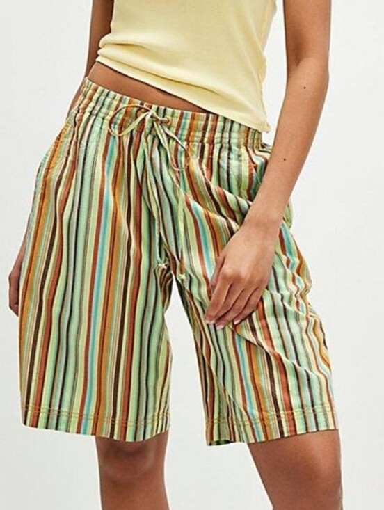 Free People Pants - Free People Size P Striped Drawstring Women’s Shorts in Green and Brown